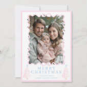 Pastel Roze Kerst Waterverf Kerstboom Feestdagenkaart (Voorkant)