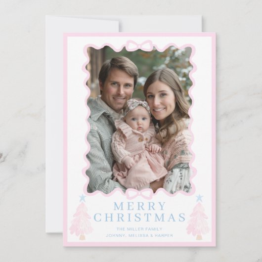 Pastel Roze Kerst Waterverf Kerstboom Feestdagenkaart (Voorkant)