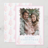 Pastel Roze Kerst Waterverf Kerstboom Feestdagenkaart (Voorkant / Achterkant)