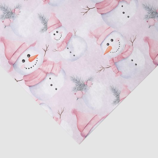 Pastel Roze Kerst Waterverf Sneeuwman Tissuepapier (Detail)