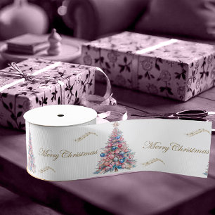 Pastel Roze Kerstbomen Kerstmis Grosgrain Lint