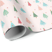 Pastel Roze Kerstbomen Whimsical Kerstfeest Cadeaupapier (Rol Hoek)