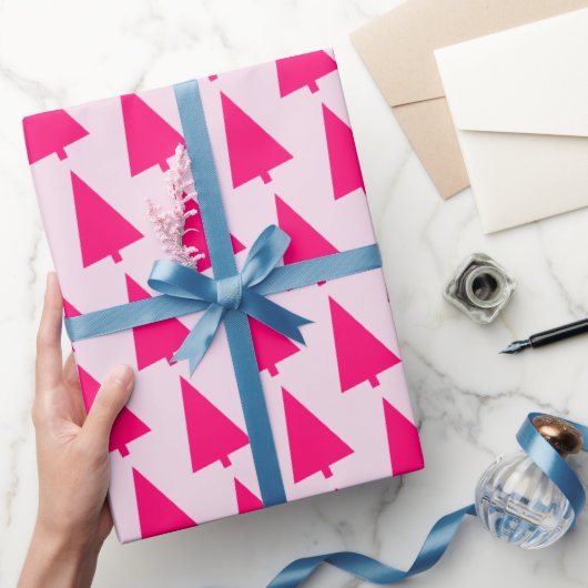 Pastel Roze Kerstboom Cadeaupapier (Geschenken)