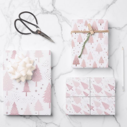 Pastel roze kerstboom inpakpapier vel (Voorkant)