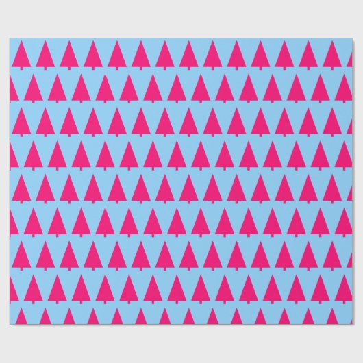 Pastel Roze Kerstboom licht helder blauw Cadeaupapier (Vlak)