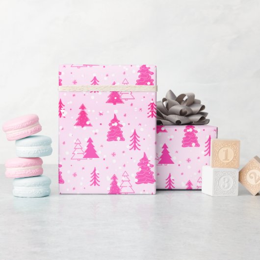 Pastel Roze kerstboom met sneeuwelegant Cadeaupapier (Baby Shower)