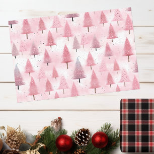 Pastel roze kerstboom Waterverf Tissuepapier