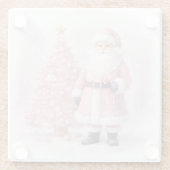 Pastel Roze Kerstman  Glazen Onderzetter (Achterkant)