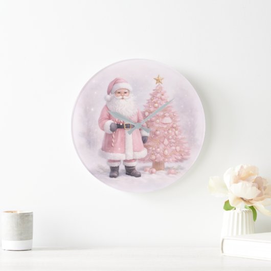 Pastel Roze Kerstman  Grote Klok (Huis)