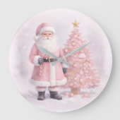 Pastel Roze Kerstman  Grote Klok (Voorkant)