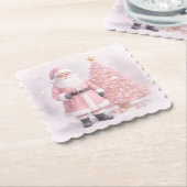 Pastel Roze Kerstman Kartonnen Onderzetters (Gebogen)