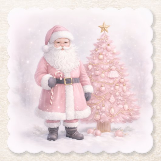 Pastel Roze Kerstman Kartonnen Onderzetters (Voorkant)