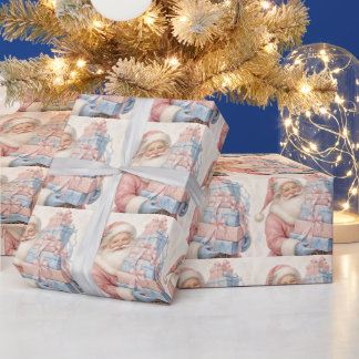 Pastel roze Kerstman met cadeaus Cadeaupapier