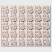 Pastel roze Kerstman met cadeaus  Cadeaupapier (Vlak)