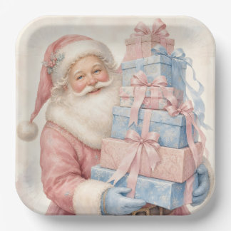 Pastel roze Kerstman met cadeaus Papieren Bordje