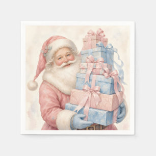 Pastel roze Kerstman met cadeaus  Servet