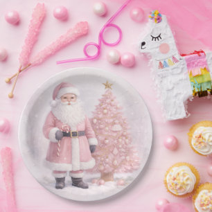 Pastel Roze Kerstman Papieren Bordje