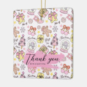 Pastel Roze Kerstpatroon met Aangepaste Tekst Keramisch Ornament (Links)