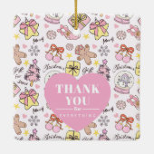 Pastel Roze Kerstpatroon met Aangepaste Tekst Keramisch Ornament (Achterkant)