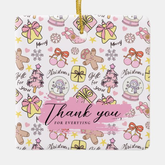 Pastel Roze Kerstpatroon met Aangepaste Tekst Keramisch Ornament (Voorkant)