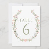 Pastel roze kleine bloemen bruiloft tafel nummers kaart (Voorkant)