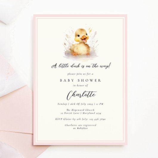 Pastel roze kleine eend Baby shower Kaart