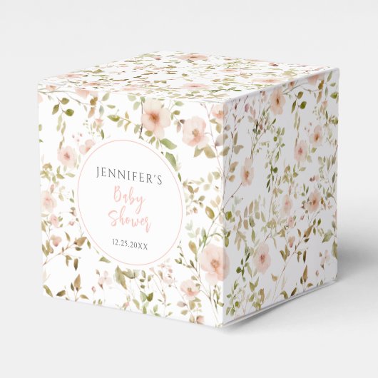 Pastel roze kleine wilde bloem baby meisje douche bedankdoosjes (Voorkant Zijde)