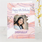 Pastel roze kleuren aangepaste fotoverjaardagskaar kaart (Gele Bloem)