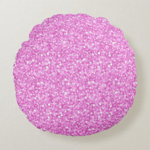 Pastel roze kleuren Faux Glitter & Sparkles Print Rond Kussen