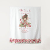 Pastel Roze Knuffel Fee 1e Verjaardag Achtergrond Wandkleed (Voorkant)