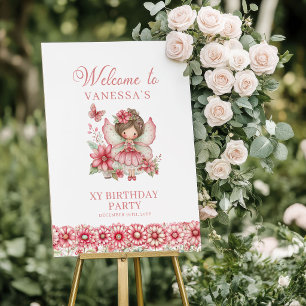 Pastel Roze Knuffel Fee 1e Verjaardag Welkomstbord Poster