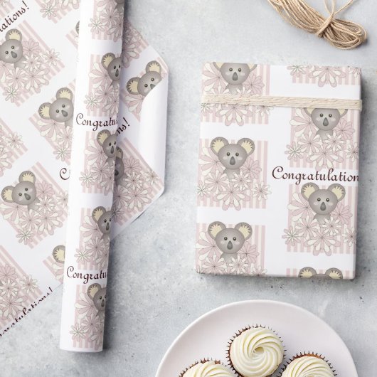 Pastel Roze Koala Baby Meisje Douche / Kids Verjaa Cadeaupapier