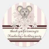 Pastel Roze Koala Baby Meisje Douche / Kids Verjaa Ronde Sticker (Voorkant)