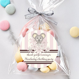 Pastel Roze Koala Baby Meisje Douche / Kids Verjaa Ronde Sticker