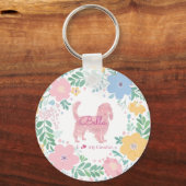 Pastel Roze Krans Cavalier King Charles Spaniel  Sleutelhanger (Voorkant)