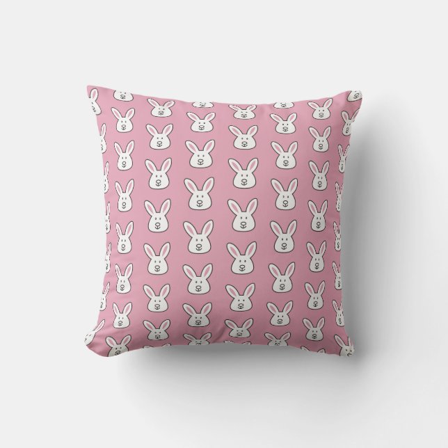 Pastel Roze Kute Paast Bunny Patroon Kussen (Voorkant)