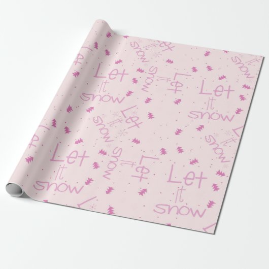 Pastel Roze "Laat het sneeuwen" Kerstmis Cadeaupapier (Uitgerold)