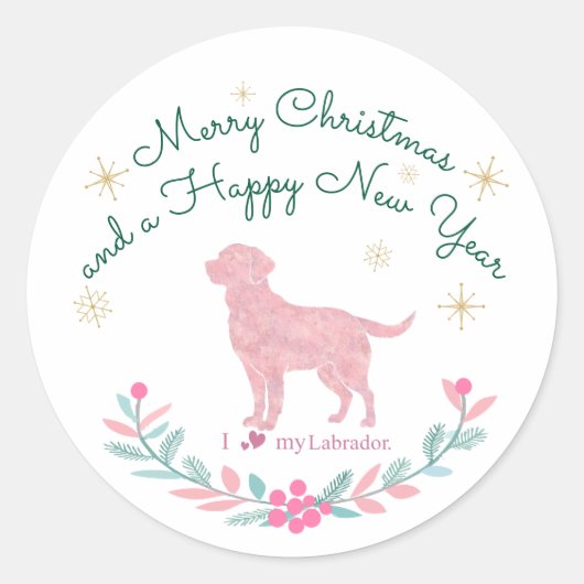 Pastel Roze Labrador Retriever – Kersteditie Ronde Sticker (Voorkant)