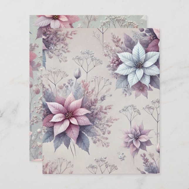 Pastel Roze & Lavendel Poinsettia Scrapbook Papier (Voorkant / Achterkant)