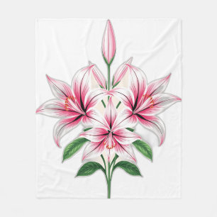 Pastel Roze Lelies met Art Deco Style Fleece Deken