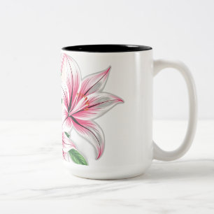 Pastel Roze Lelies met Art Deco Style Tweekleurige Koffiemok
