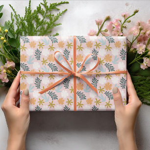 Pastel Roze Lente Abstract Blad en Bloemenkunst Cadeaupapier