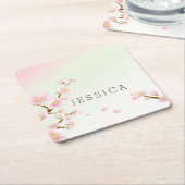 Pastel roze lente bloemenbloesem kartonnen onderzetters (Schuin)