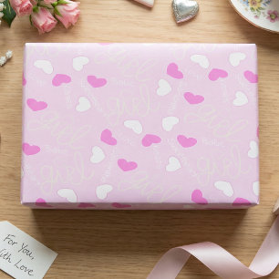 Pastel Roze Liefdeshartjes Cadeaupapier