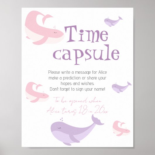 Pastel Roze Lila walvisvangst Verjaardagtijd Capsu Poster (Voorkant)