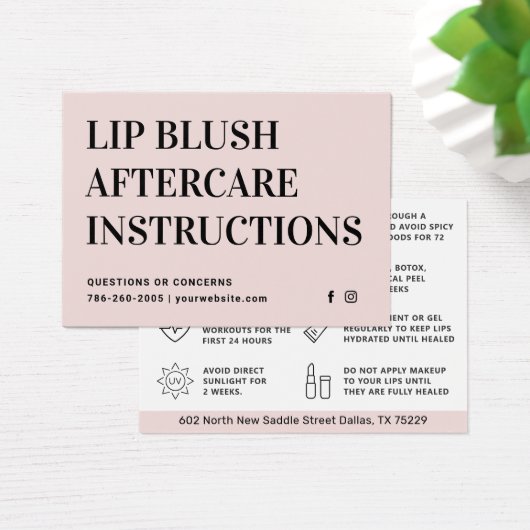 Pastel Roze Lip Blush Lip Tattoo Aftercare Kaart (Bureau)