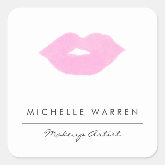 Pastel roze lippen Waterverf make-up artiest Vierkante Sticker (Voorkant)