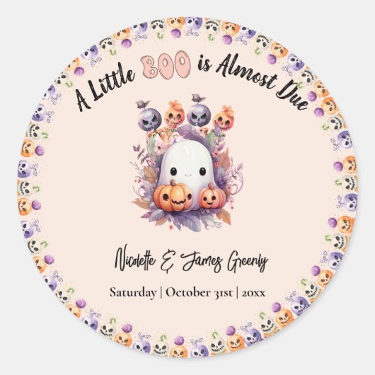 Pastel Roze Little Boo Halloween Baby shower Ronde Sticker (Voorkant)