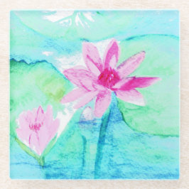 Pastel Roze Lotus Bloemen Waterverf Glazen Onderzetter