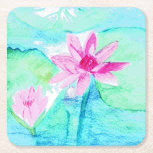 Pastel Roze Lotus Bloemen Waterverf Kartonnen Onderzetters